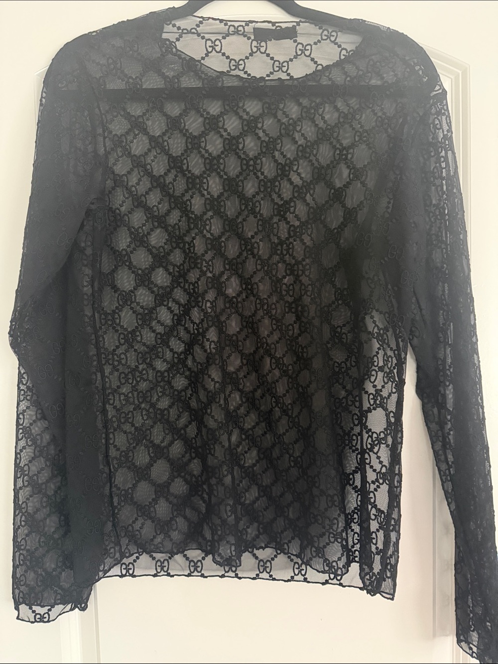 Gucci Black Sheer Lace Long Sleeve Top - Picture 2 of 2